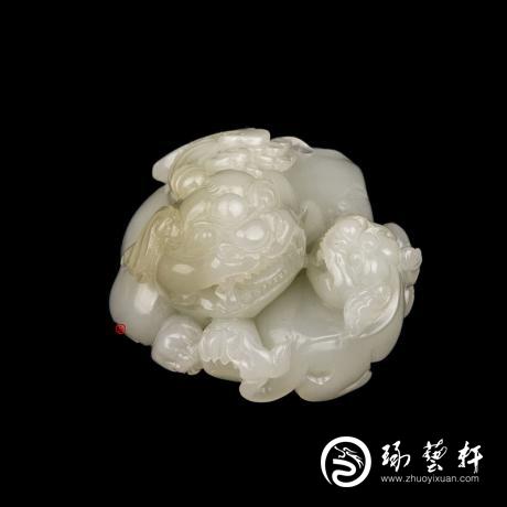 【琢艺轩】新疆和田玉白玉籽玉把件 带子上朝 73克