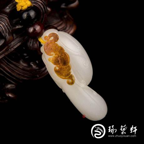 【琢艺轩】新疆和田玉红皮羊脂白玉籽玉挂件 四季有福 5克