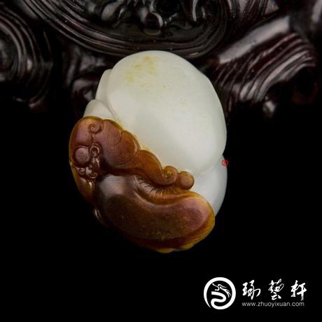 【琢艺轩】新疆和田玉红沁白玉籽玉挂件 有福同享（独籽） 17克