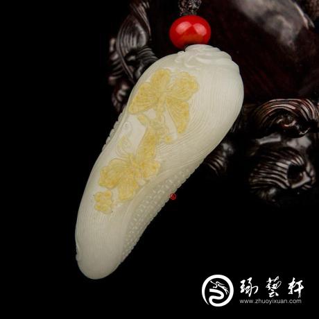 【琢艺轩】新疆和田玉洒金皮白玉籽玉挂件 翩翩起舞 46克