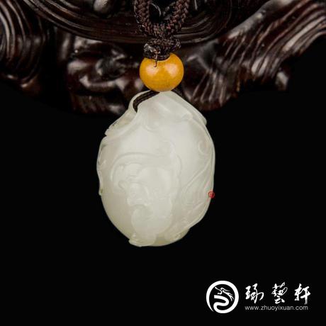 【琢艺轩】新疆和田玉黄皮白玉籽玉挂件 福寿如意 9克