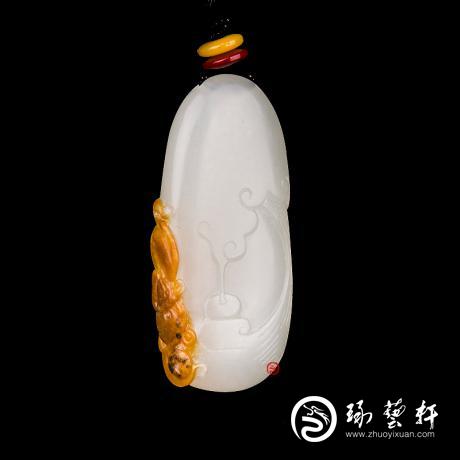 【琢艺轩】新疆和田玉红皮一级白玉籽玉挂件 流云百福 12克