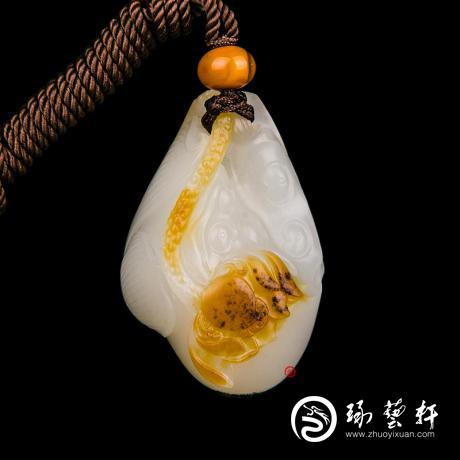 【琢艺轩】新疆和田玉红皮一级白玉籽玉挂件 一品清莲（独籽） 24克