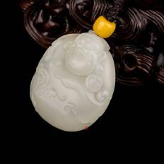 新疆和田玉白皮白玉籽玉挂件 财神 26克