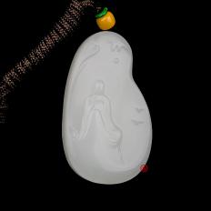 新疆和田玉白皮羊脂白玉籽玉玉牌 禅悟 47克