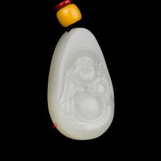 新疆和田玉洒金皮白玉籽玉挂件 弥勒佛 15克