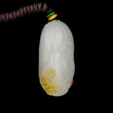 新疆和田玉洒金皮一级白玉籽玉挂件 蝶恋花 30克