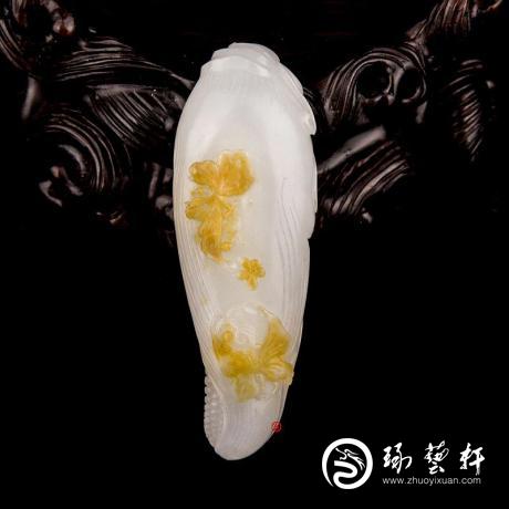 【琢艺轩】新疆和田玉黄沁羊脂白玉籽玉挂件 婷婷玉立 24克