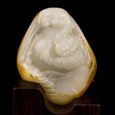 宋建东 新疆和田玉红皮白玉籽玉摆件 马上福将 410克