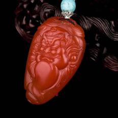 穆宇静 四川凉山南红玛瑙柿子红把件 钟馗 27克