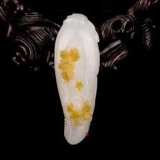 新疆和田玉黄沁羊脂白玉籽玉挂件 婷婷玉立 24克