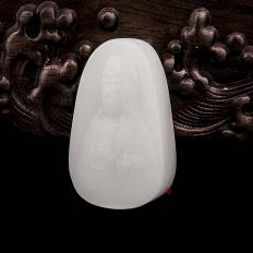 新疆和田玉白皮一级白玉籽玉挂件 观音 34.7克