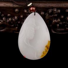 新疆和田玉黄沁羊脂白玉籽玉挂件 观音 45克
