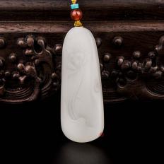 新疆和田玉洒金皮羊脂白玉籽玉挂件 心生 24.5克