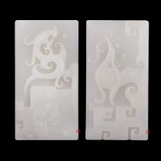 新疆和田玉洒金皮羊脂白玉籽玉玉牌 仿古龙凤对牌 152.2克