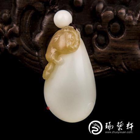 【琢艺轩】新疆和田玉糖玉羊脂白玉挂件 喜气洋洋 13克