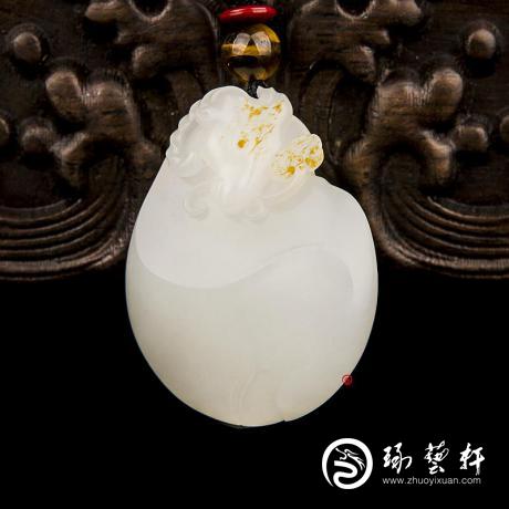 【琢艺轩】新疆和田玉黄皮羊脂白玉籽玉挂件 样样如意 18克