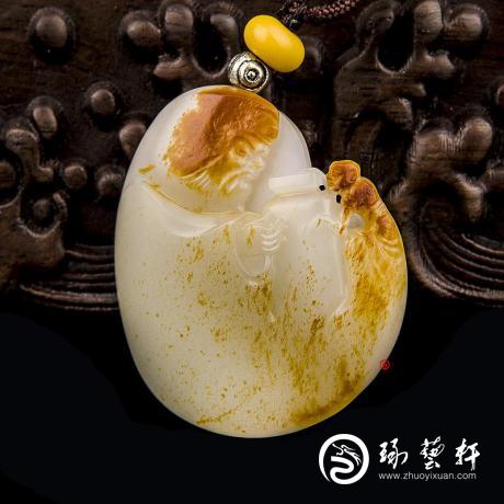 穆宇静 新疆和田玉红皮羊脂白籽玉挂件 钟馗降妖 27克