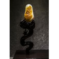 穆宇静 新疆和田玉红沁一级白玉籽玉把件 火神 166克