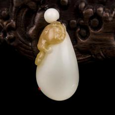 新疆和田玉糖玉羊脂白玉挂件 喜气洋洋 13克