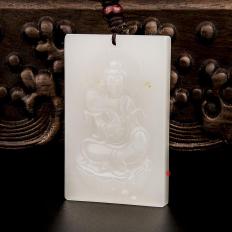 新疆和田玉一级白玉籽玉玉牌 观音 26.5克