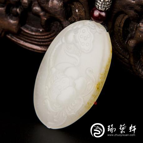 【琢艺轩】新疆和田玉洒金皮一级白玉籽玉挂件 荷香 12克