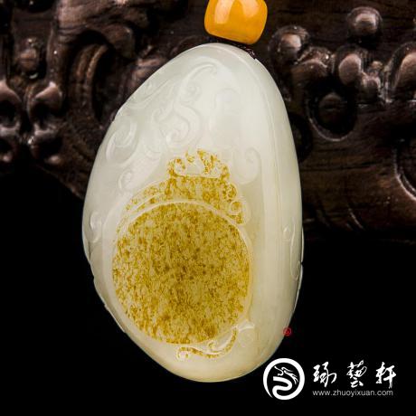 【琢艺轩】新疆和田玉黄皮白玉籽玉挂件 汉风 37克