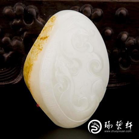 新疆和田玉红皮羊脂白玉籽玉把件 龙凤齐鸣 62克