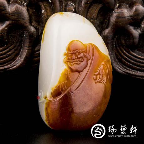 【琢艺轩】穆宇静 新疆和田玉红沁羊脂白玉籽玉挂件 达摩 19克