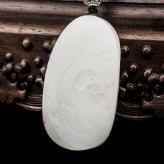 穆宇静 新疆和田玉洒金皮羊脂白玉籽玉玉牌 卧虎藏龙 73克