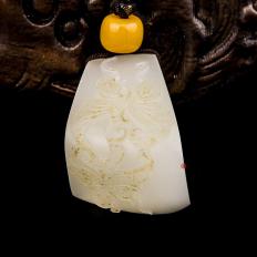 新疆和田玉洒金皮羊脂白玉籽玉挂件 戏蝶 18克