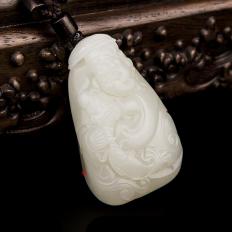 穆宇静 新疆和田玉洒金皮一级白玉籽玉把件 渔翁得利 137克