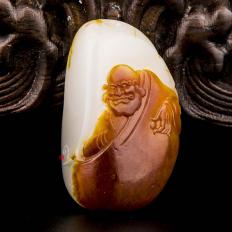 穆宇静 新疆和田玉红沁羊脂白玉籽玉挂件 达摩 19克