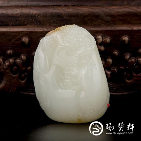 【琢艺轩】穆宇静 新疆和田玉洒金皮羊脂白玉籽玉把件 钟馗纳福（独籽） 134克
