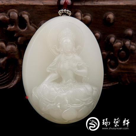 【琢艺轩】穆宇静 新疆和田玉洒金皮白玉籽玉玉牌 度母 59克