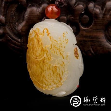 【琢艺轩】新疆和田玉红皮白玉籽玉挂件 连年有余 17克