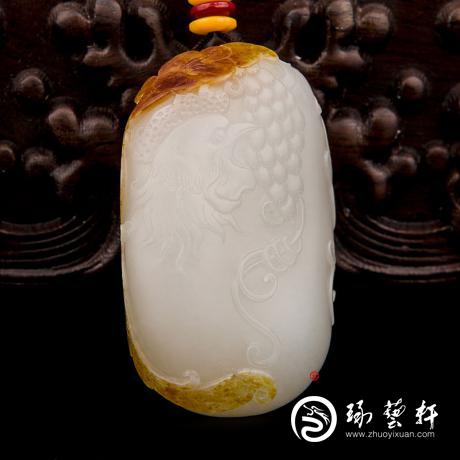 【琢艺轩】新疆和田玉红皮白玉籽玉把件 官上加冠（独籽） 47克