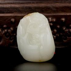 穆宇静 新疆和田玉洒金皮羊脂白玉籽玉把件 钟馗纳福（独籽） 134克