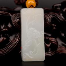 新疆和田玉洒金皮一级白玉籽玉玉牌 盛夏 11克