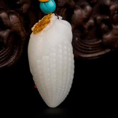 新疆和田玉红皮羊脂白玉籽玉挂件 富甲一方 19克