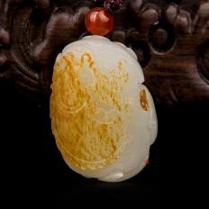 新疆和田玉红皮白玉籽玉挂件 连年有余 17克