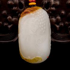 新疆和田玉红皮白玉籽玉把件 官上加冠（独籽） 47克