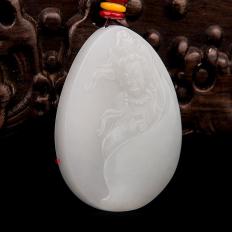 穆宇静 新疆和田玉洒金皮羊脂白玉籽玉玉牌 观音 28克