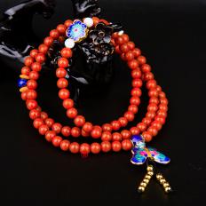 凉山九口南红玛瑙手串 47克