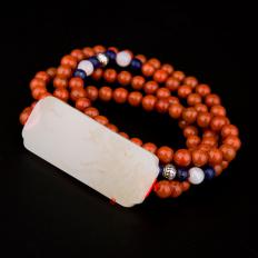 新疆和田玉洒金皮一级白玉籽玉兰花手牌 43克