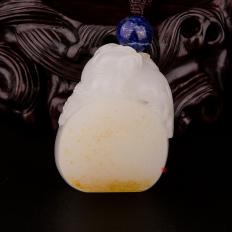 新疆和田玉黄皮羊脂白玉籽玉挂件 寿与天齐 24克