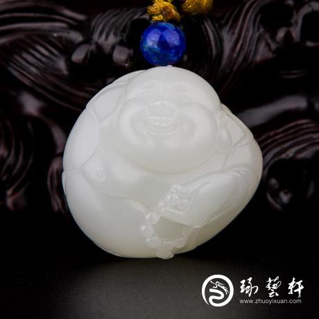 【琢艺轩】新疆和田玉洒金皮一级白玉籽玉挂件 弥勒佛 19克