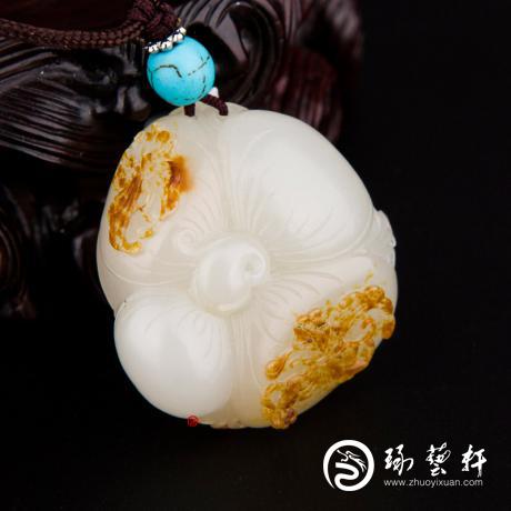 【琢艺轩】新疆和田玉红皮白玉籽玉挂件 福运连连 21克