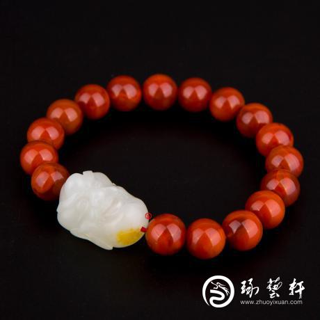 【琢艺轩】新疆和田玉黄皮白玉籽玉手串 罗汉 33克