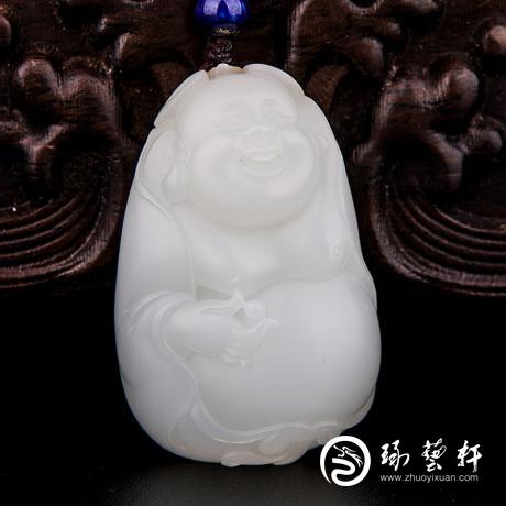 【琢艺轩】新疆和田玉洒金皮羊脂白玉籽玉挂件 弥勒佛 26克